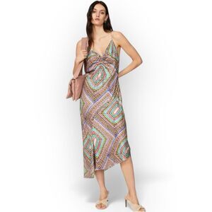 Allsaints ASilk Blend Midi Slip Dress Asymmetric Hem Multicolor Size 10‎